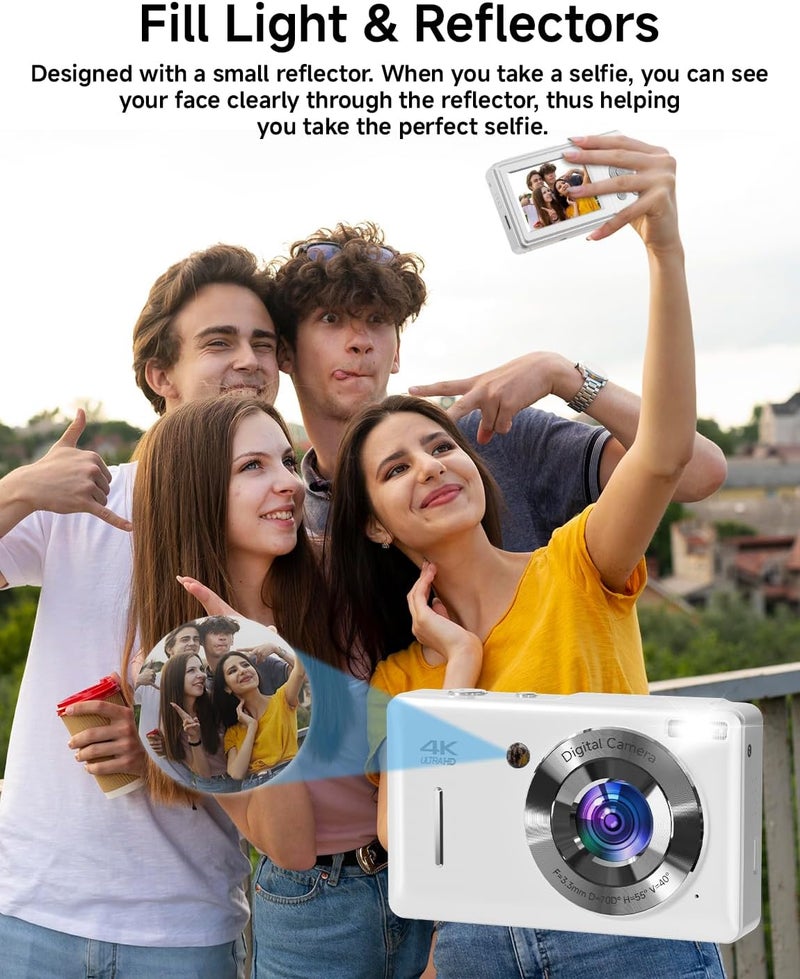 SMARTKLIK Digital Camera for Kids, FHD 1080P 44MP Point and Shoot Digital Camera with Face Detect, Smile Capture, 18X Zoom, 20 Filters, Anti Shake, 32GB SD Card White Compact Vintage Camera for Kids Boys Girls - Image 3